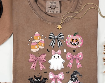 Camiseta de Halloween de Comfort Colors: Camiseta de fantasmas y lazos espeluznantes