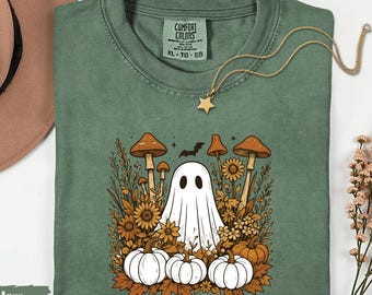 Comfort Colors Ghost Wildflowers Shirt: Spooky Fall Floral Graphic Tee