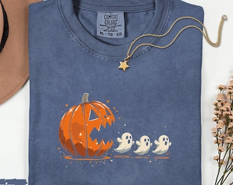Camiseta de Pac-Man con calabaza de Halloween: divertida camiseta de jugador con fantasma espeluznante
