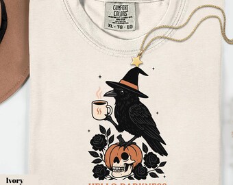 Camisa Raven Crow Coffee Comfort Colors: Otoño Halloween Manga Larga