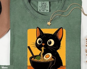 Comfort Colors Ramen Cat Shirt, Anime T-Shirt, Japanese Tee, Ramen Lover, Cat Lover Gift