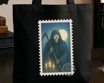 Grim Reaper Gothic Horror Tote Bag Spooky Halloween Gift for Paranormal, Creepypasta & Urban Legends Fans