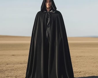 Black Velvet Hooded Cloak: Gothic Vampire Cape, Medieval Renaissance Cloak
