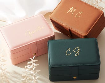 Personalized Big Travel Jewelry Box, Faux Leather Bridesmaid Gift, Large Jewelry Box