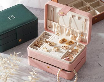Personalized Large Travel Jewelry Box Faux Leather, Custom Bridesmaid Gift, Monogram Jewellery Organizer