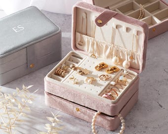 Personalized Large Velvet Travel Jewelry Box, Bridesmaid Gift