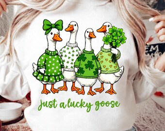 Just a Lucky Goose,St Patrick’s Day Goose PNG, Shamrock Irish Goose Graphic for Shirts, Funny Irish Goose Png, Irish Lucky Png