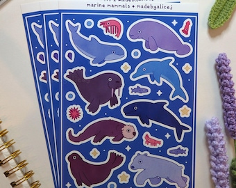 Marine Mammal Sticker Sheet - A5 - Glossy Waterproof Vinyl