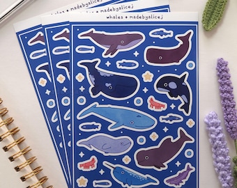 Whale Sticker Sheet - A5 - Glossy Waterproof Vinyl