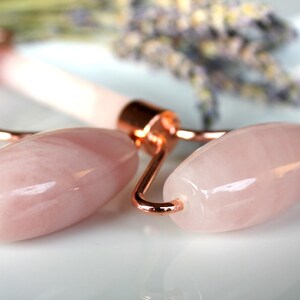 Rose quartz & rock crystal facial roller, natural crystal roller, facial massage tool, radiant skin, relaxation, anti-aging, gift