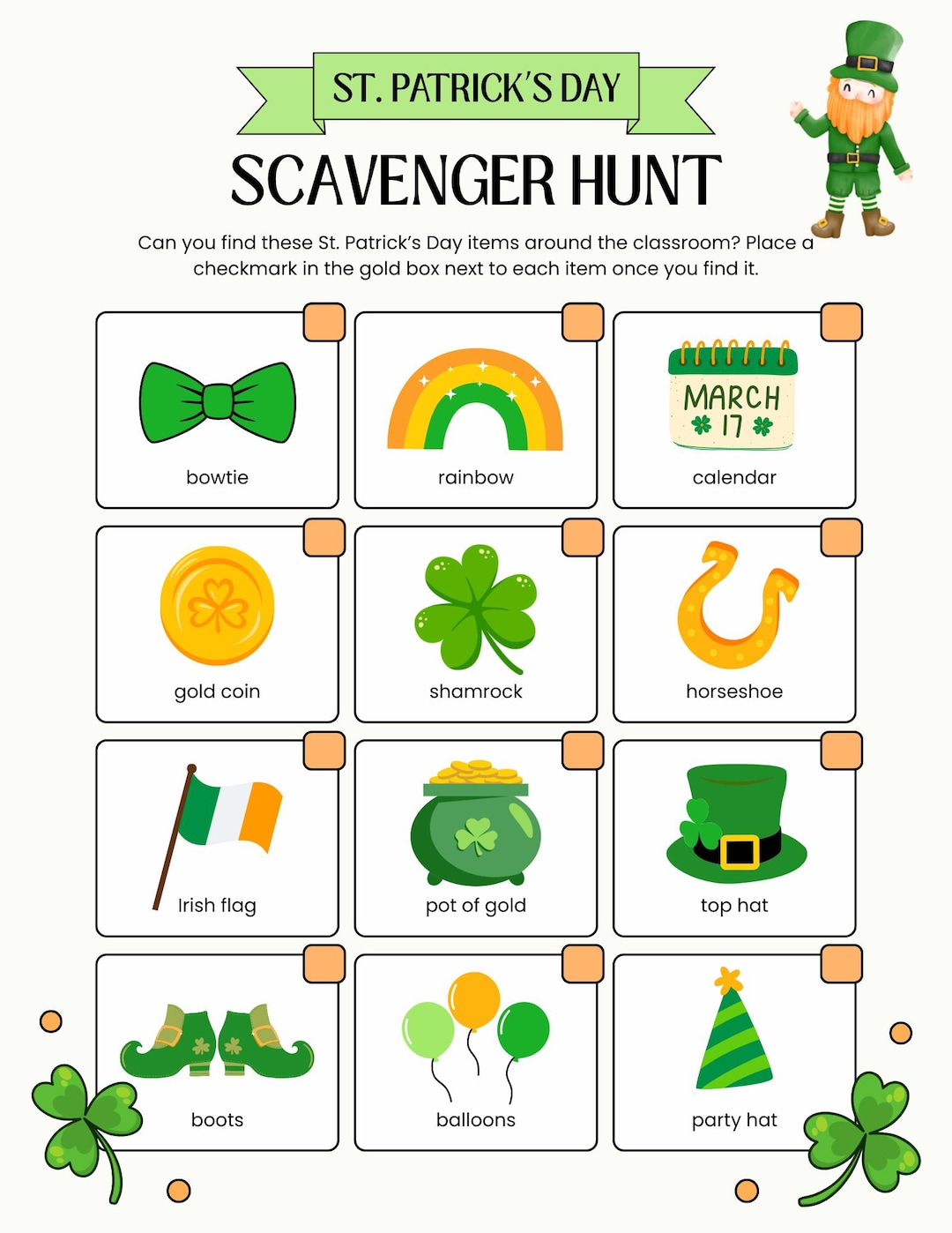 St Patrick's Day Scavenger Hunt Printable Game | Kids Treasure Hunt ...