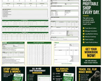 Cuaderno de seguimiento de reparaciones de motores pequeños / Registro de trabajos, gestión de clientes, facturación (descarga digital)