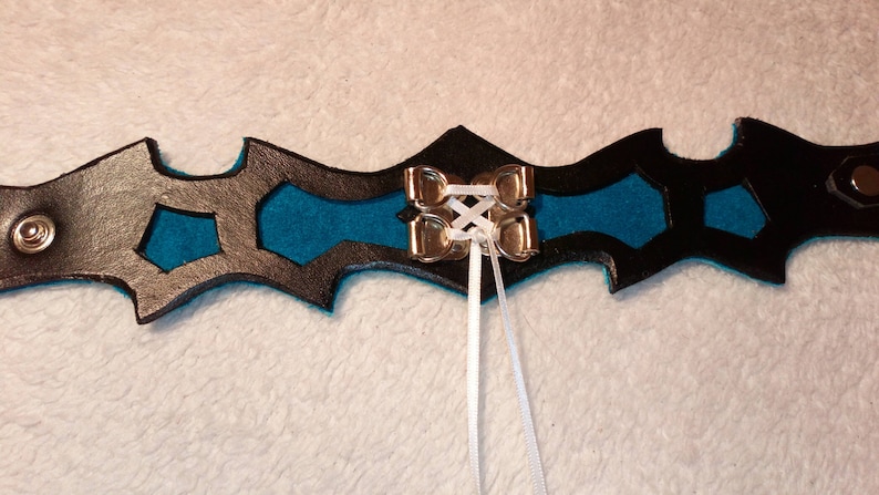 teal and black with nickel plate fittings 10-12 Thorn Silhouette Leather Cuff Bracelet SALE Lace and Lakes