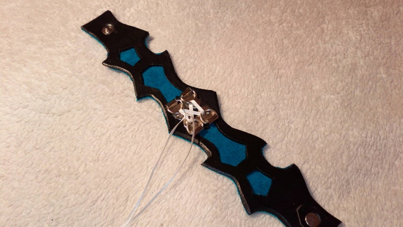 teal and black with nickel plate fittings 10-12 Thorn Silhouette Leather Cuff Bracelet SALE Lace and Lakes