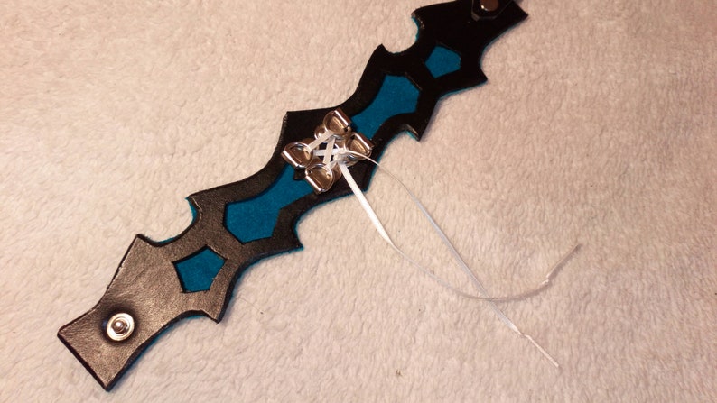 teal and black with nickel plate fittings 10-12 Thorn Silhouette Leather Cuff Bracelet SALE Lace and Lakes