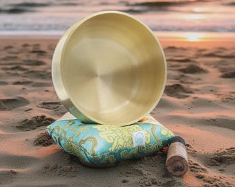 The Golden Bowl - 6" Handmade Tibetan Singing Bowl Set for Sound Healing - No Gift Box