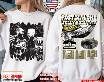 Post Malone Jelly Roll Big Ass Stadium 2026 Tour Shirt, Rap Music Shirt, Jelly Roll Concert Sweatshirt, Comfort Colors, Bella Canvas, Gildan