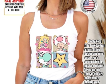 Mario Princess Girls Tank Top, Princess Peach Mario Tank Top, Princess Peach Tank Top, Super Mario Tank Top, Mario Group Birthday Tank Top