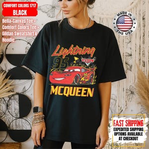 Camiseta vintage de Rayo McQueen Comfort Colors, camiseta de Disney Pixar Cars, camiseta retro con estampado de McQueen, camiseta para viaje de vacaciones familiares de Disney 2026 imagen 13