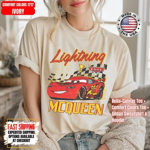 Camiseta vintage de Rayo McQueen Comfort Colors, camiseta de Disney Pixar Cars, camiseta retro con estampado de McQueen, camiseta para viaje de vacaciones familiares de Disney 2026 imagen 5