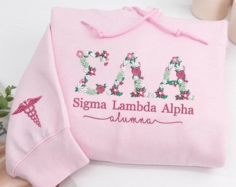 Broderad blommig bokstavshoodie: Anpassade grekiska universitetskläder