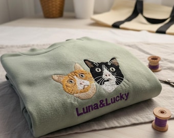 Felpa personalizzata con ricamo di animali domestici, maglione personalizzato con ritratto di cane e gatto, regalo unico con volto e nome del tuo animale domestico, ricamo personalizzato per gli amanti degli animali.