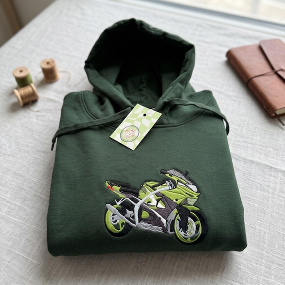 Custom Embroidered Motorcycle Hoodie, Personalized Bike Photo Hoodie, Custom Motorbike Gift, Biker Hoodie, Embroidered Rider Gift