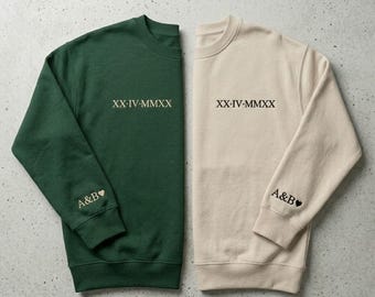 Embroidered Anniversary Date Sweatshirt, Roman Numerals Couples Jumper, Couple Matching Gift, Anniversaries, Valentines Day
