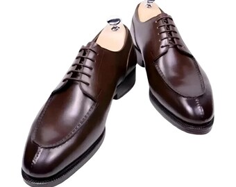 Handmade Dark Brown Leather Derby Shoes, Formal Oxford Dress Shoes