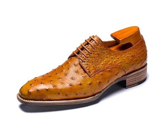 Handmade Ostrich Print Leather Dress Shoes | Formal Designer Shoes