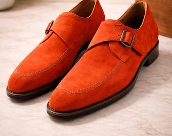 Zapatos de boda casuales de ante con correa de monje para hombre, hechos a mano