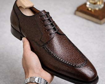 Handmade Italian Leather Brogue Shoes, Formal Office Wedding Lace-Ups