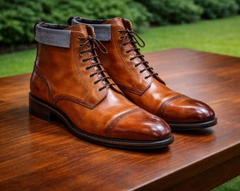 Handmade Leather Lace-Up Boots, Bespoke Dress Shoes