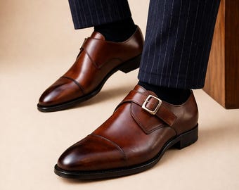 Premium Handmade Brown Monk Strap Shoes