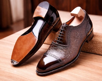 Bespoke Two Tone Leather Oxford Shoes: Handcrafted Cap Toe