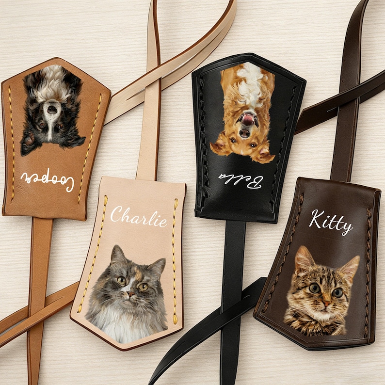 Custom Pet Portrait Leather Bag Charm Personalized Dog Cat Photo Keychain Hand Painted Animal Tag Custom Pet Key Ring Gift for Pet Lovers image 8