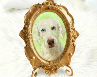 Custom Mini Acrylic Pet Portrait, Pet Memorial Gift, Dog or Cat Portrait from Photo, Gold Vintage Frame, Hand Painted Pet Art