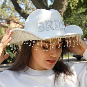 Custom Bachelorette Cowgirl Hat, Bride Cowboy Hat with Pearls
