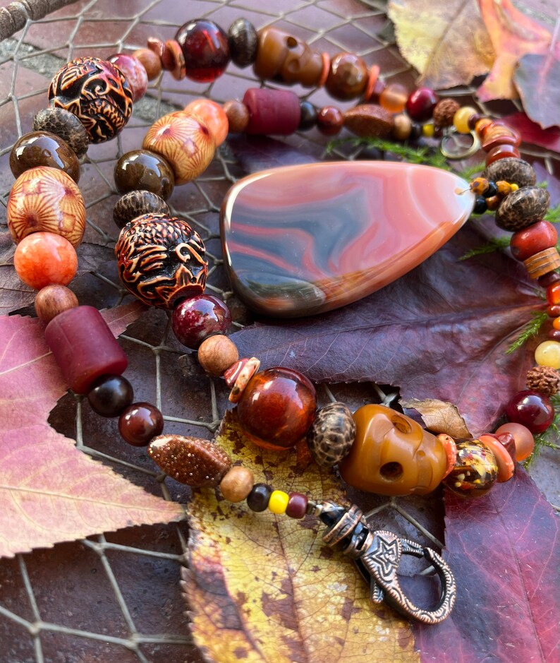 Sunset Lover Agate Pendant Beaded Necklace image 9