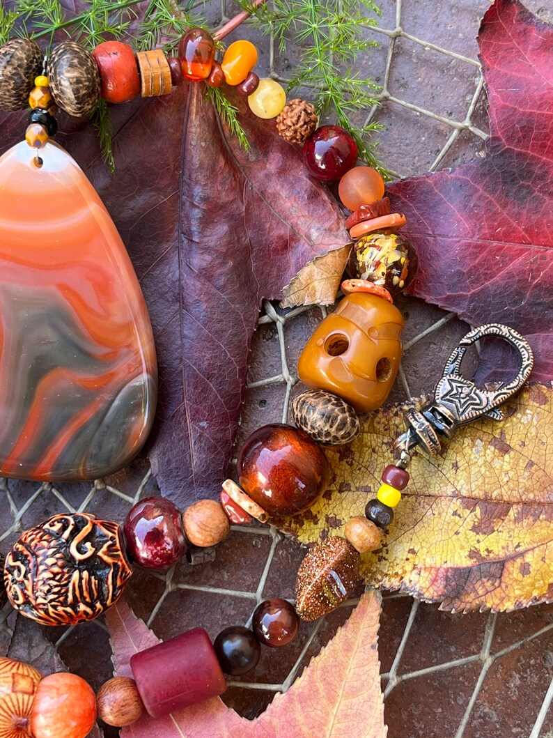 Sunset Lover Agate Pendant Beaded Necklace image 5