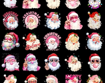 Vintage Santa Claus PNG, Pink Retro Christmas Face Holiday Clipart, Cute Pastel Xmas Sublimation Digital Download