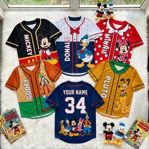 Camiseta de béisbol personalizada de Mickey y sus amigos, camiseta personalizada de Mickey, Minnie, Donald, Goofy y Pluto, camiseta a juego para viajes familiares a Disney.