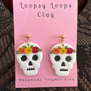Floral skull clay earrings | Día de muertos | Halloween