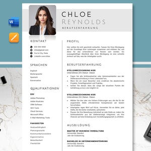 May include: A professional CV template featuring a headshot, contact details, and sections for skills, experience, and education. The CV has a clean, modern design with a light background and dark text. The document includes the name "Chloe Reynolds" at the top.