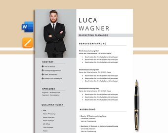 Bewerbungsvorlage Deutsch | Lebenslauf Vorlage Word,& Pages | Cv Vorlage Anschreiben, Anlagen, Deckblatt, Motivationsschreiben, German cv