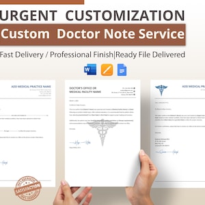 Edición personalizada de justificantes médicos / Personalice su justificante médico / Nosotros lo editamos por usted / Plantillas en PDF, Canvas, MS Word, Pages para Mac y Google Docs