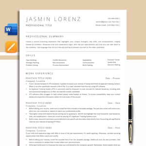 May include: A resume template with the name Jasmin Lorenz at the top. The resume includes sections for a professional summary, skills, and work experience. A black pen is on the right side of the resume, and two app icons are in the top left corner.