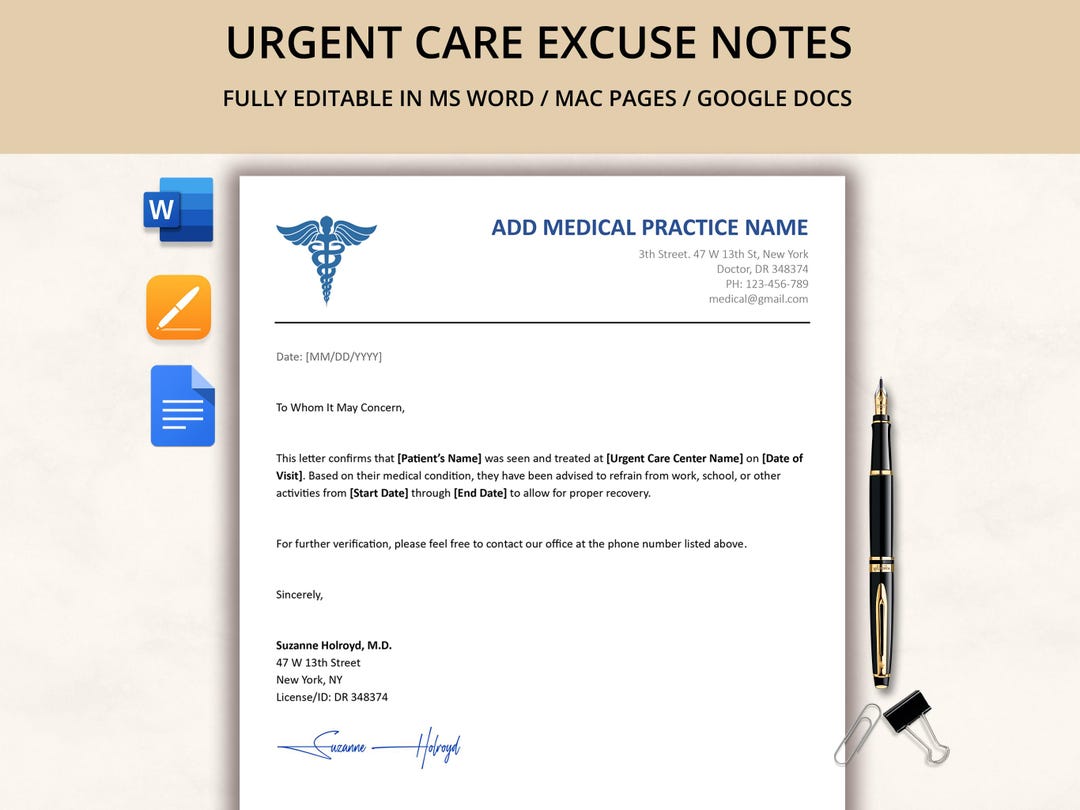 Doctor Excuse Template, Doctor Excuse for Work, Doctor Note for Work ...
