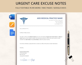Plantilla de excusa médica, excusa médica para el trabajo, nota médica para el trabajo, notas médicas, excusa médica editable (Word, Google Docs, Pages)