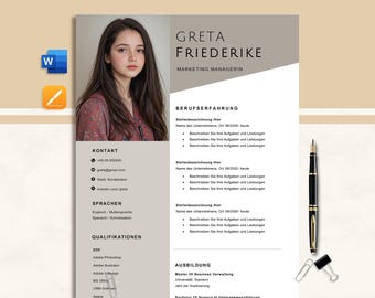 German CV Template: Professional Resume & Cover Letter, A4 Word Template